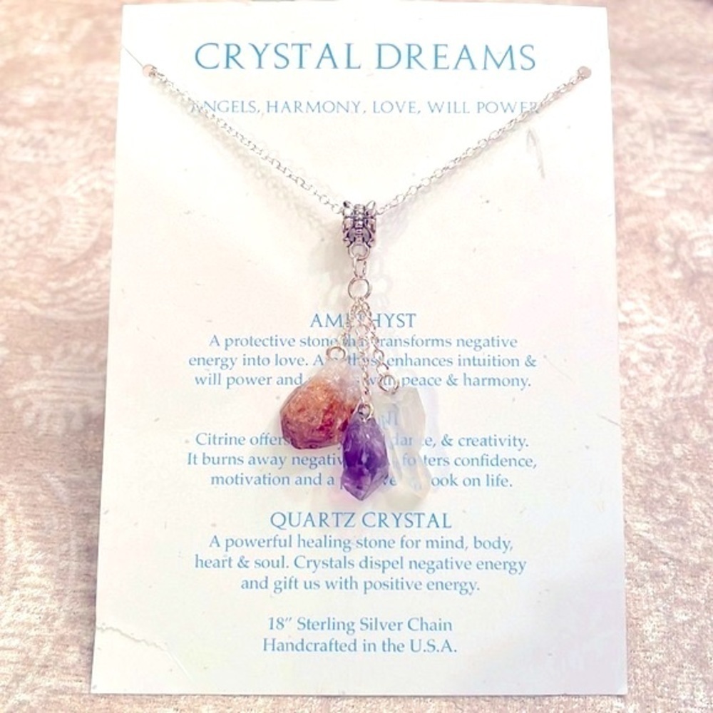 Brand New Sterling Silver Crystal Gemstone Amethyst Citrine Quartz Necklace